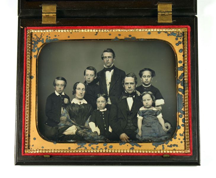 Half-plate daguerreotype of the Gould family, with William Gould pictured at the center with his hand resting on his father’s shoulder. Both it and the 1877 letter William Gould received from abolitionist William Lloyd Garrison is part of a lot regarding slavery, estimated at $7,500-$12,500