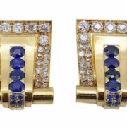 Rene Boivin Retro-style double clip pins in 18K gold, diamond and sapphire, estimated at $55,000-$66,000
