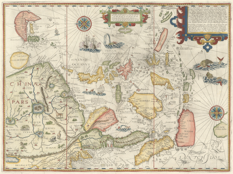 Linschoten’s 1596 map ‘Exacta & Accurata Delineatio cum Orarum Maritimarum tum Etiam Locorum Terrestrium quae in Regionibus China,’ $10,925