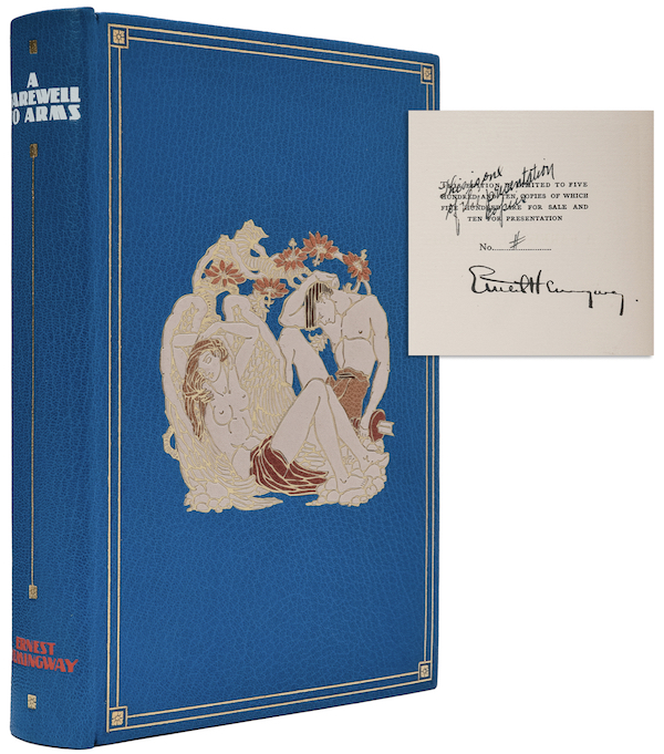 Ernest Hemingway, ‘A Farewell to Arms,’ in a Sangorski & Sutcliffe binding, estimated at $20,000-$30,000