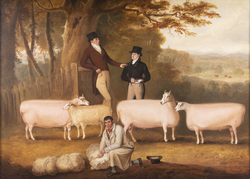 Thomas Paine, ‘Selling the Wool,’ estimated at $25,000-$40,000. Image courtesy of Thomaston Place Auction Galleries