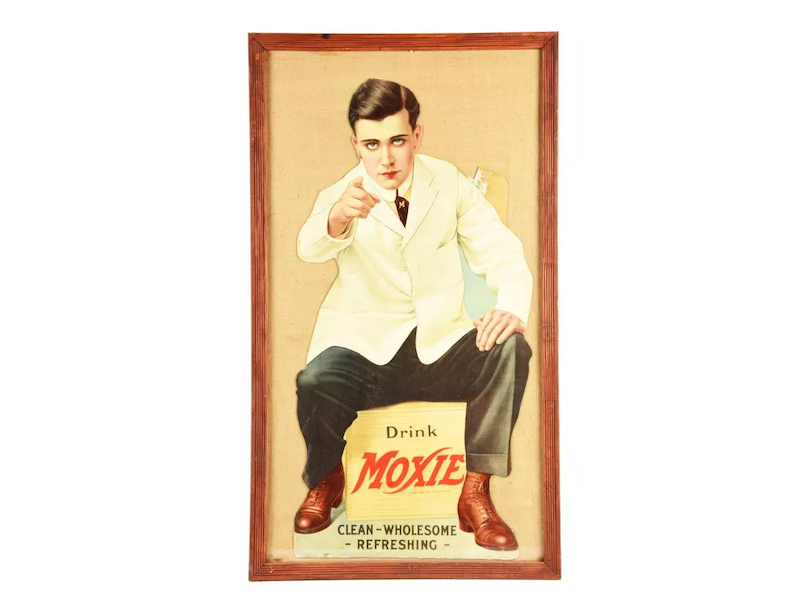 A cardboard cutout sign of the Moxie Man, or Moxie Boy, dating to between 1907 and 1914, earned $1,600 plus the buyer’s premium in May 2018. Image courtesy of Dan Morphy Auctions and LiveAuctioneers