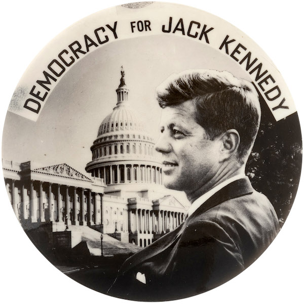 From a 1960 series of political campaign buttons known as the ‘JFK Big Four,’ which will be auctioned by Hake’s as four consecutive lots, this is a very rare ‘Democracy For Jack Kennedy’ portrait button. It is regarded as the anchor to the coveted set. Size: 3.5in diameter. Estimate: $20,000-$35,000. Image courtesy of Hake’s Auctions