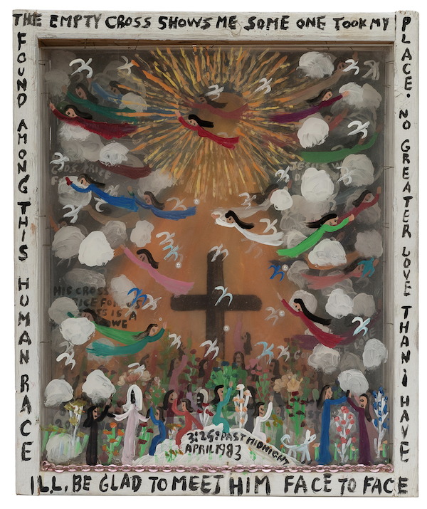 Howard Finster, ‘The Empty Cross Shows Me Some One Took My Place…. #2,809,’ $3,360. Image courtesy of Potter & Potter Auctions