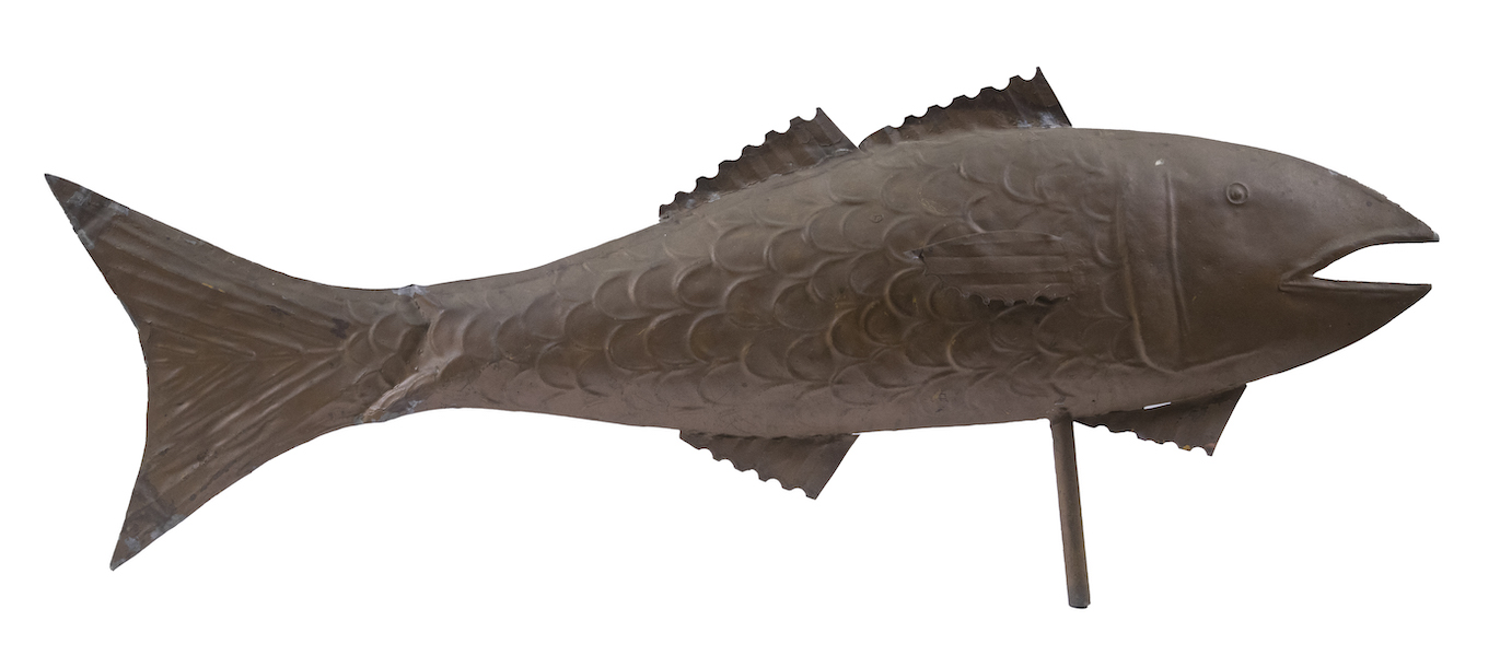 Full-bodied codfish weathervane, estimated at $2,000-$3,000. Image courtesy of Thomaston Place Auction Galleries