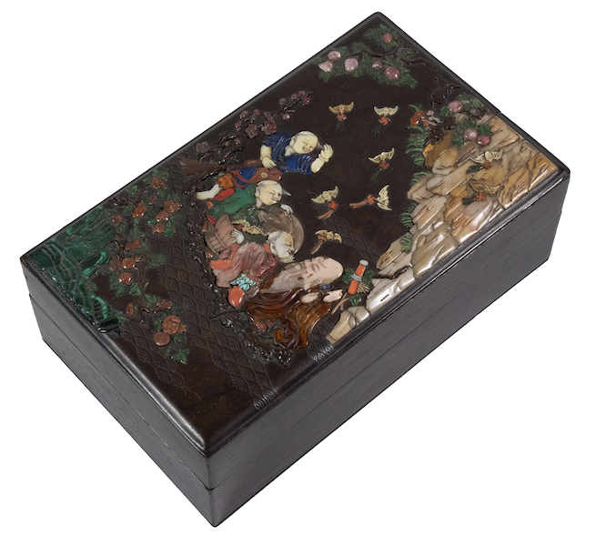 Chinese inlaid huanghuali box, $33,000. Image courtesy of Thomaston Place Auction Galleries