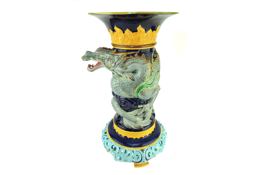 Circa-1875 T.C. Brown - Westhead & Moore majolica Aesthetic Movement vase, estimated at $8,000-$12,000