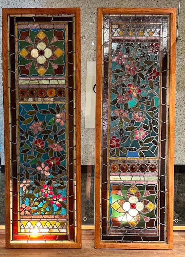 Pair of late 19th-century Aesthetic Movement leaded glass windows, $7,995. Image courtesy of Neue Auctions