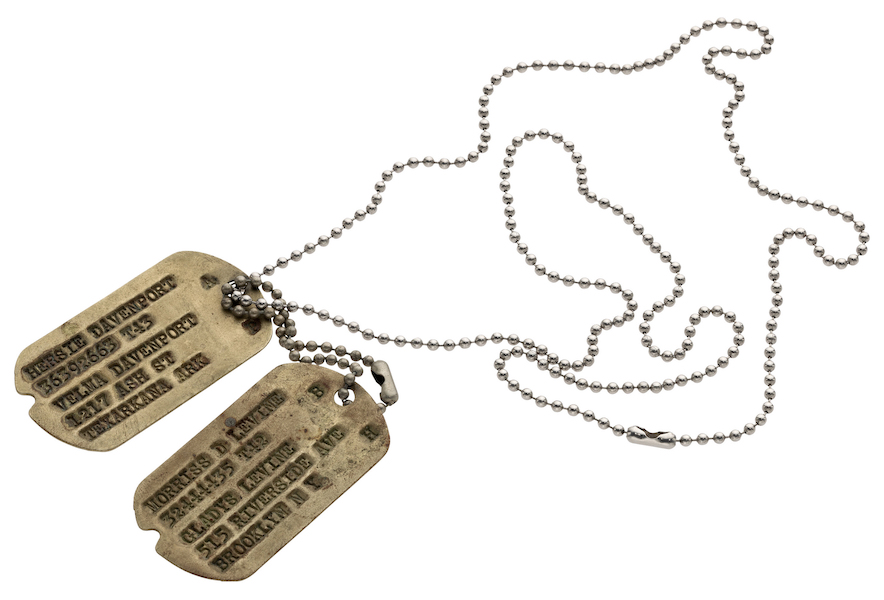 The dog tags Alan Alda wore did not bear the name of his ‘M-A-S-H’ character; later research revealed them to have belonged to two different men who were both discharged from the Army in 1945. Image courtesy of Heritage Auctions
