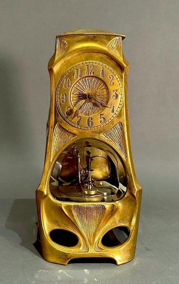 Art Nouveau bronze mantel clock, $1,845. Image courtesy of Neue Auctions
