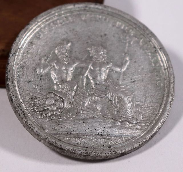 First so-called dollar medal listed by Hibler Kappan, commemorating the opening of the Erie Canal in 1825, made of white metal and in the original box, $2,375