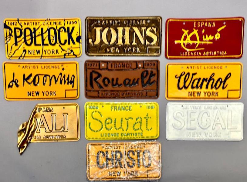 Group of 10 Artistic License Plates by Gregory Constantine, $1,845. Image courtesy of Neue Auctions