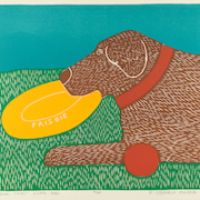 Stephen Huneck, ‘Dog Toys [Good Boy],’ 1997. Woodcut print, 18 1/2 by 25 1/2in. Collection of Shelburne Museum, gift of the Friends of Dog Mountain, Inc. 2022-3.6. Photography by Andy Duback.