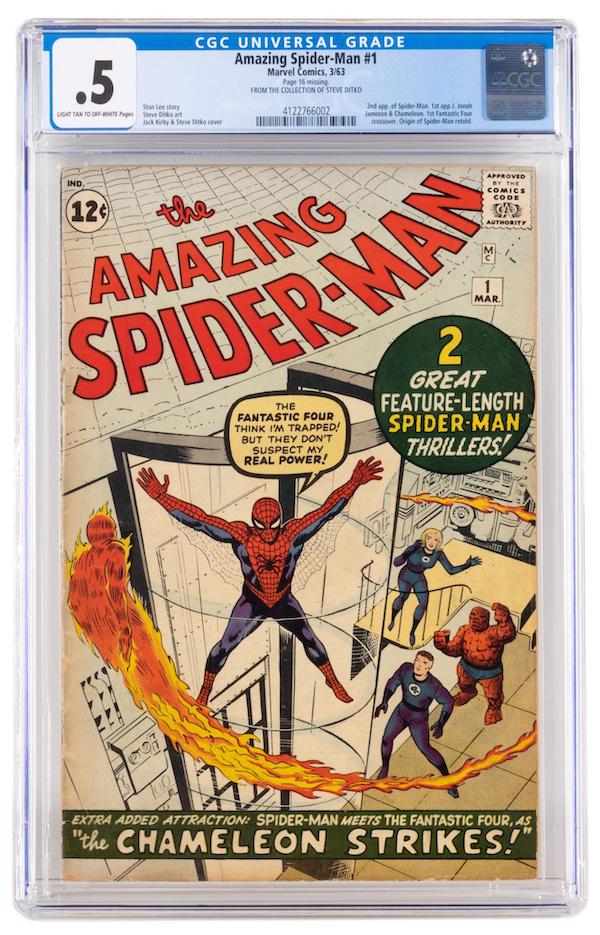 Steve Ditko’s personal copy of Amazing Spider-Man No. 1, estimated at $8,000-$12,000