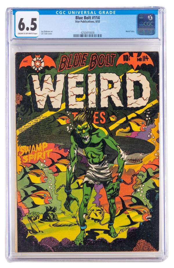 Blue Bolt Weird Tales No. 114 with classic L.B. Cole Psychedelia cover, estimated at $5,000-$8,000
