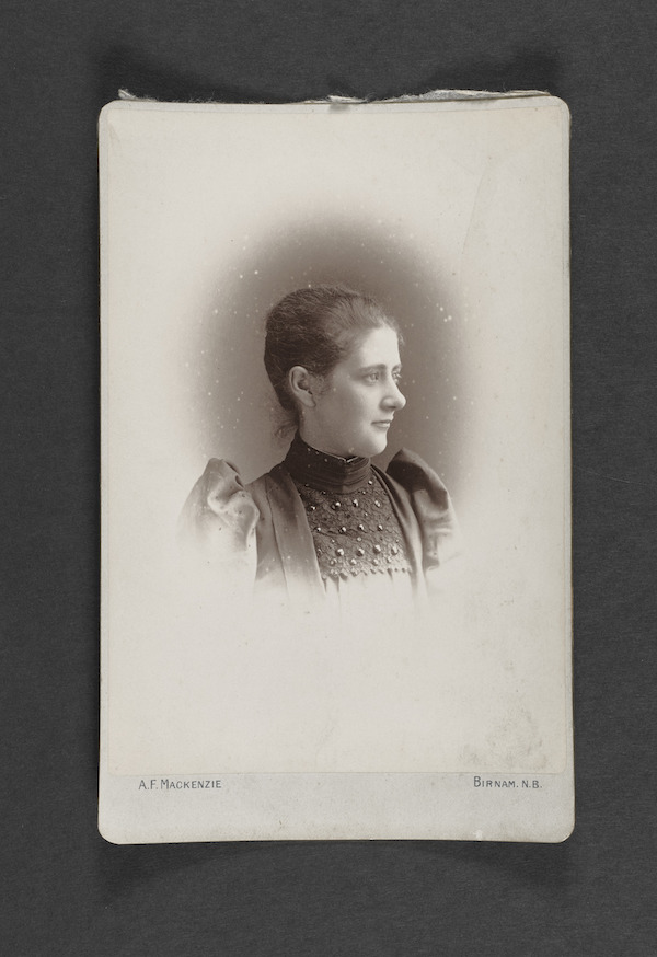 Andrew Finlay Mackenzie (British, 1846–1940), ‘Portrait of Beatrix Potter,’ circa 1892. Albumen print on gilt-edged, lithographed card, Victoria and Albert Museum, given by Joan Duke, AR.4:472-2006. © Victoria and Albert Museum, London, courtesy of Frederick Warne & Co. Ltd. 