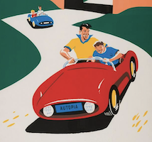 Detail of Tomorrowland Autopia attraction poster, estimated at $5,000-$7,000. Image courtesy of Van Eaton Galleries and LiveAuctioneers