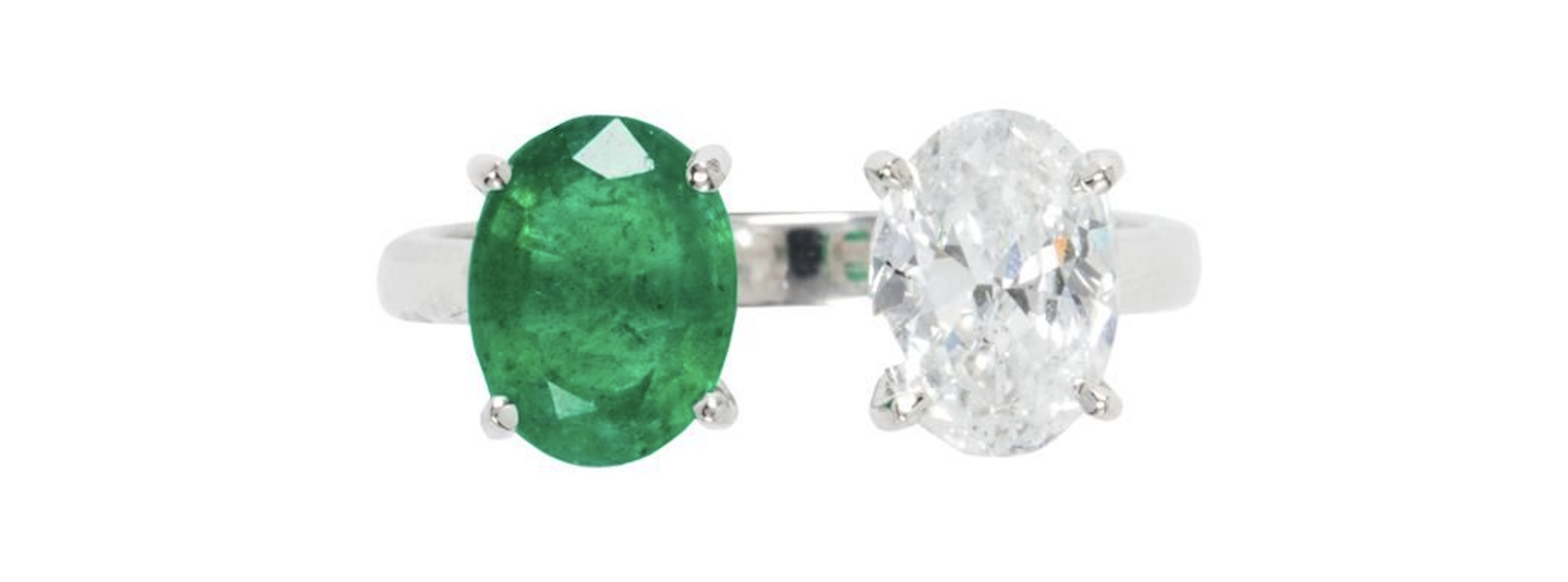 18K white gold, emerald and diamond bypass ring, estimated at $2,000-$4,000. Image courtesy of Clars Auction Gallery and LiveAuctioneers
