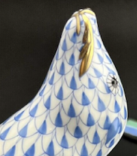 Detail of signed Herend XL sea lion in the blue Fishnet pattern, estimated at $750-$1,500