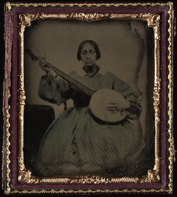 Unknown artist, ‘Portrait of a Seated Young Lady Holding a Nine-String Banjo,’ circa 1860–65. Ambrotype. Beinecke Rare Book and Manuscript Library, Yale University, Randolph Linsly Simpson African-American Collection. Photo courtesy Beinecke Rare Book and Manuscript Library 