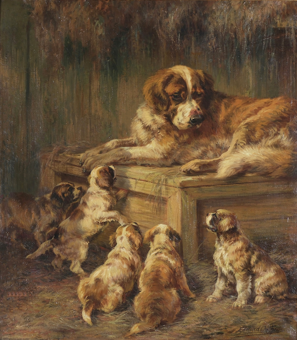 Edmund Osthaus, ‘Mother Saint Bernard Looking Down at her Five Pups,’ estimated at $20,000-$30,000. Image courtesy of Guyette & Deeter, Inc.