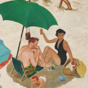 Detail of George E. Hughes summer beach scene, created as the cover illustration for the Aug. 2, 1952 ‘Saturday Evening Post,’ $103,700
