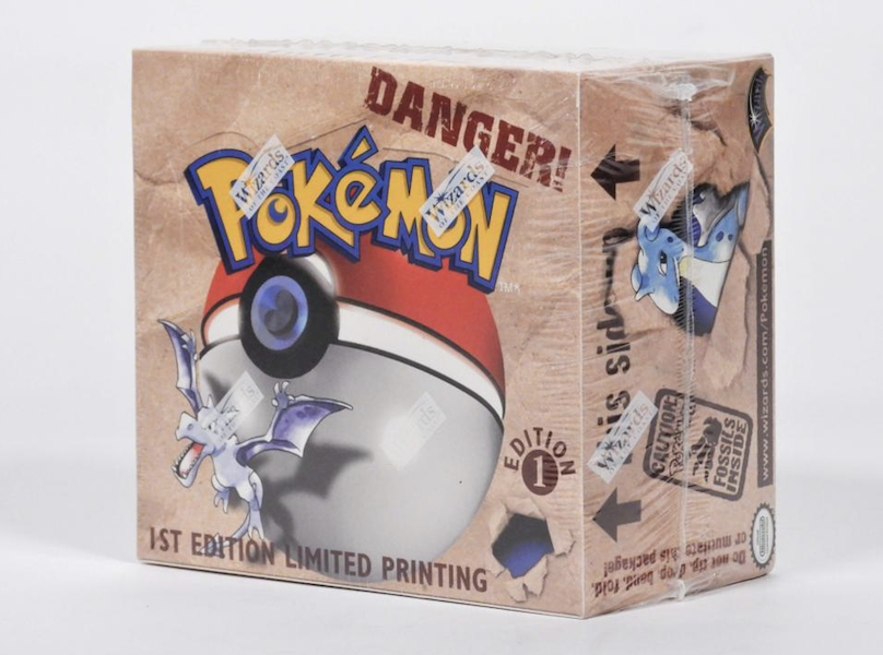 1999 Pokemon Wizards of the Coast Fossil 1st edition booster box, factory sealed with tight and intact cellophane wrap, estimated at $8,000-$12,000