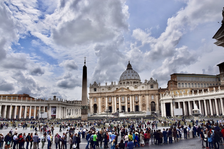 St. Peter’s Square and Basilica in the Vatican, photographed in May 2015. In the spring, Vatican officials created what is described as a separate ‘pathway’ that allows the faithful to bypass the lines of tourists and visit the church to attend Mass or pray. Image courtesy of Wikimedia Commons, photo credit Ank Kumar. Shared under the Creative Commons Attribution-Share Alike 4.0 International license.