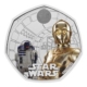The first coin in the Royal Mint’s new Star Wars line will feature the beloved droid characters R2-D2 and C-3PO, rendered in color. Image courtesy of the Royal Mint
