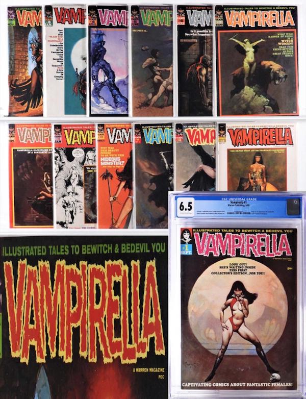 Collection of 25 copies of Warren Publishing’s Vampirella comics (#1-#31), ranging in grade from about 5.0 to 8.0, estimated at $1,800-$2,400)