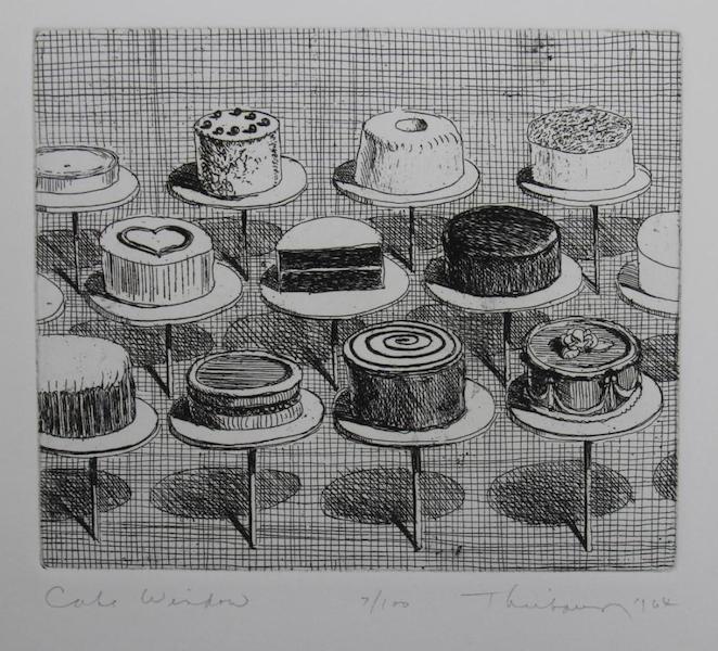 Wayne Thiebaud, ‘Cake Window,’ from his Delights portfolio, estimated at $20,000-$25,000. Image courtesy of Weiss Auctions