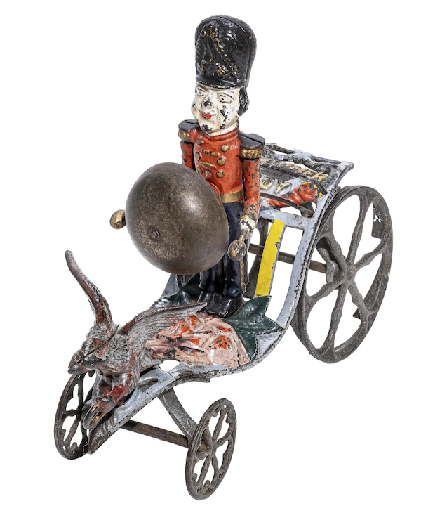 This early 1890s Drummer Boy bell toy from the Gong Bell Mfg. Company realized $7,000 plus the buyer’s premium in March 2022. Image courtesy of the RSL Auction Company and LiveAuctioneers.