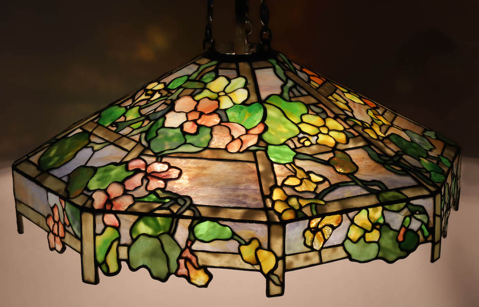 Tiffany Studios Nasturtium trellis six-light chandelier, estimated at $30,000-$50,000. Image courtesy of Rafael Osona Auctions