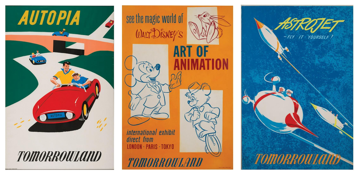 Three of several original Disneyland posters on offer, various estimates. Images courtesy of Van Eaton Galleries and LiveAuctioneers