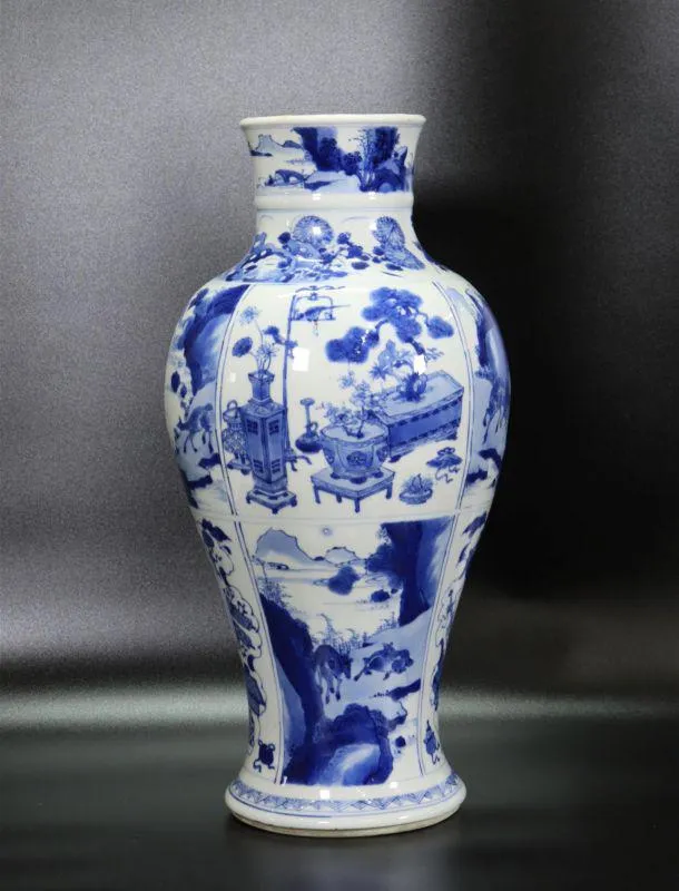 Chinese Kangxi blue and white porcelain vase, estimated at $6,000-$8,000, sold for $18,000.