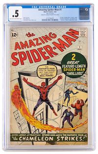 This copy of Amazing Spider-Man #1 sold for $12,500 despite bearing a CGC grade of 0.5. Its provenance made it a prize: It had belonged to Spidey’s co-creator, Steve Ditko. Image courtesy of PBA Galleries