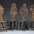 A set of oak fantasy chairs made by Leander Plummer for his family, Estimate $20,000-$30,000 at Poulin Antiques & Auctions.