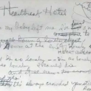 Original hand-written lyrics to the Elvis Presley classic "Heartbreak Hotel," signed by lyricists, estimated at $200,000-$220,000.