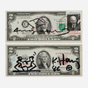 Warhol and Haring, signed two-dollar bills, sold for $4,500 at Wright.