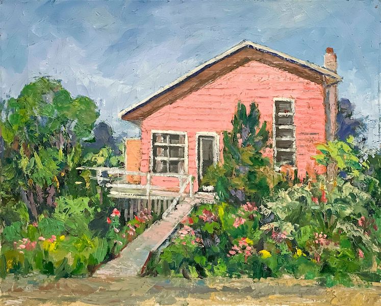 Albert Bela Bauer, 'Untitled (Pink House),' estimated at $300-$500 at Capsule Auctions.