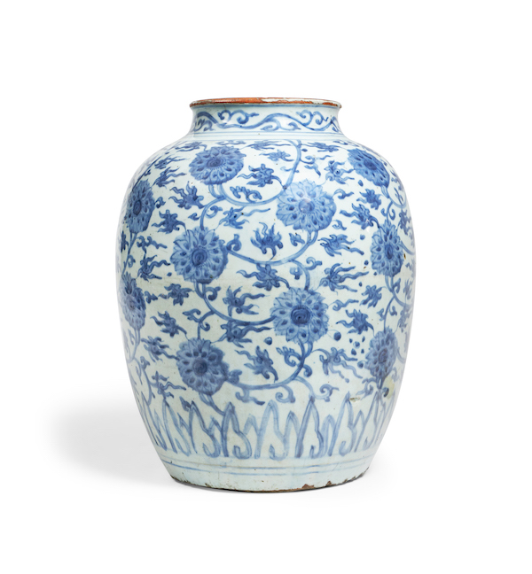 Ming dynasty Chinese blue and white lotus jar, estimated at £4,000-£6,000 ($5,000-$7,600). Image courtesy of Dreweatts