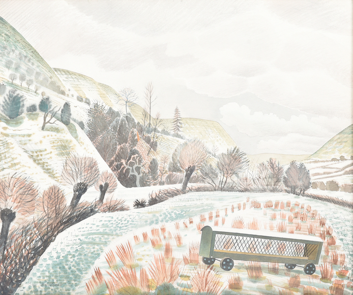 Eric Ravilious, ‘New Year Snow,’ estimated at £100,000-£150,000 ($127,400-$191,100). Image courtesy of Dreweatts
