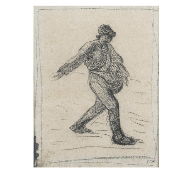 A charcoal-on-paper study of ‘The Sower,’ cataloged as being ‘after Millet,’ achieved $52,275 against an estimate of $300-$500 thanks to bidders who were confident the work was indeed by Jean Francois Millet. Image courtesy of Michaan’s Auctions and LiveAuctioneers