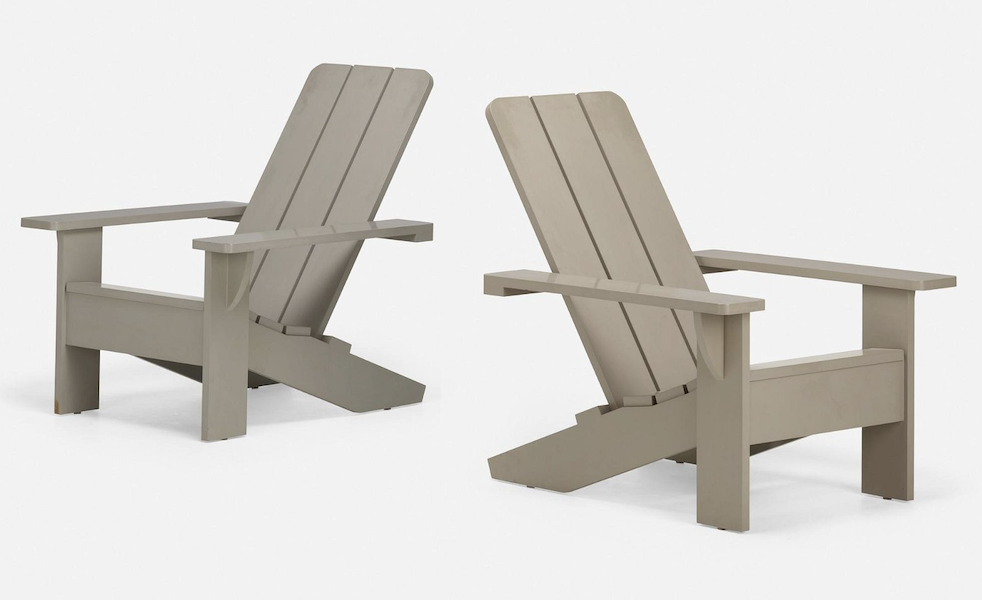 A pair of Adirondack chairs made by Roy McMakin for the Domestic Furniture Company in 2003 went for $2,400 plus the buyer’s premium in November 2022. Image courtesy of Los Angeles Modern Auctions and LiveAuctioneers