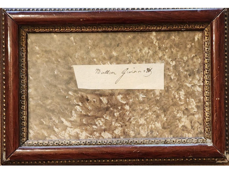 This clipped signature of Button Gwinnett carries an estimate of $60,000-$80,000 and will sell on Saturday, September 9. Image courtesy of Rbfinearts and LiveAuctioneers.