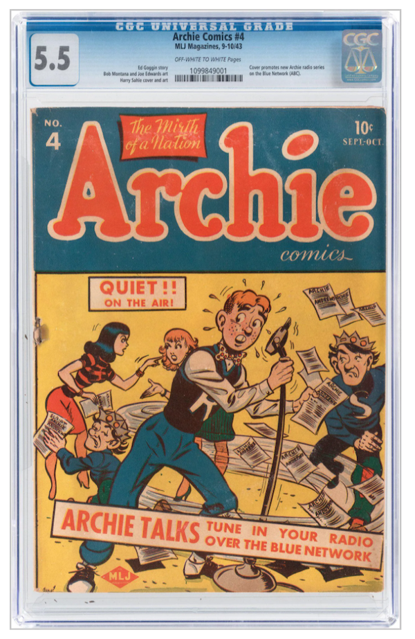 A copy of Archie Comics #4 (September-October 1943) made $1,753 including the buyer’s premium in March 2020. Image courtesy of Hake’s Auctions and LiveAuctioneers.