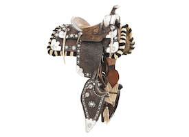 A circa-1930s Edward Bohlin sterling silver figural parade saddle rode away with $42,000 plus the buyer’s premium in June 2023. Dan Morphy Auctions held the sale in conjunction with Brian Lebel’s 33rd annual Cody Old West Show & Auction. Image courtesy of Dan Morphy Auctions and LiveAuctioneers.
