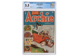 A 5.5-grade copy of Archie Comics #2 (spring 1943), featuring Bob Montana cover art, earned $4,932 including the buyer’s premium in March 2020. Image courtesy of Hake’s Auctions and LiveAuctioneers.
