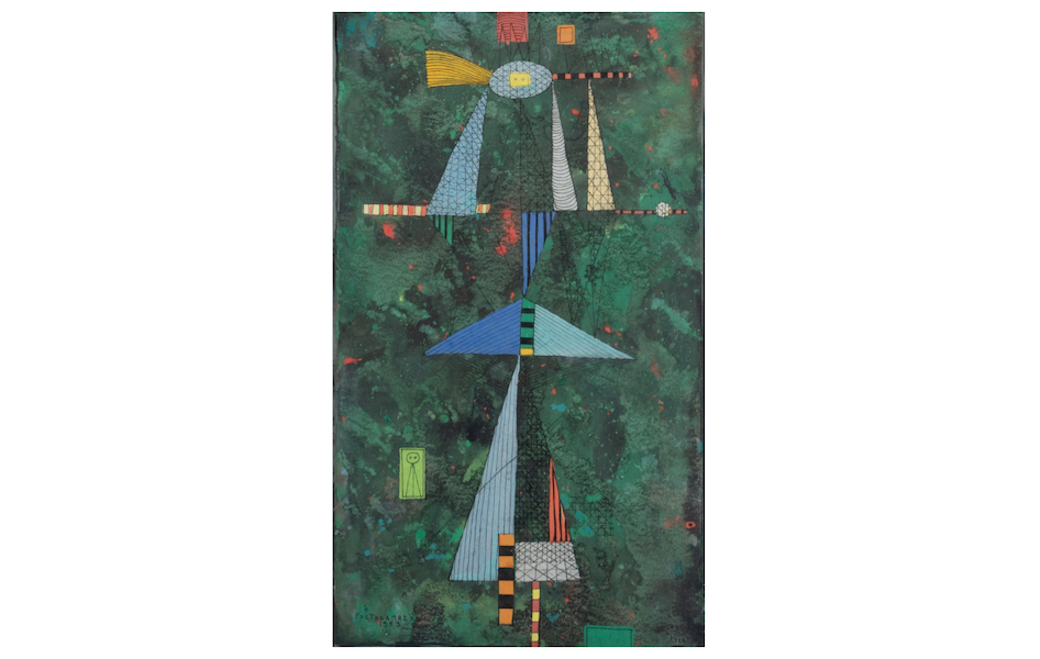 A 1953 gouache, watercolor, ink and oil on heavy paper by Rene Portocarrero went out at $27,500 plus the buyer’s premium in September 2022. Image courtesy of DuMouchelles and LiveAuctioneers.