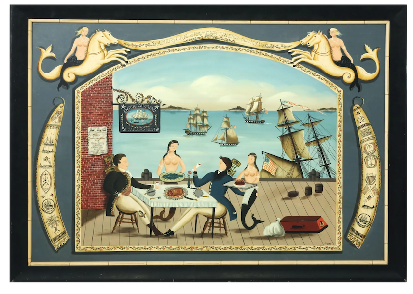 Ralph Cahoon’s oil painting ‘American Seamen’s Friend Society’ attained $65,000 plus the buyer’s premium in August 2023. Image courtesy of Rafael Osona Auction and LiveAuctioneers.